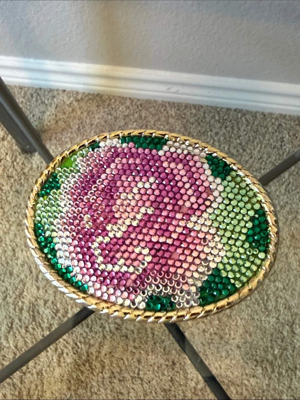 Oval Rhinestone Belt Buckle in Pink & Green Crystals
